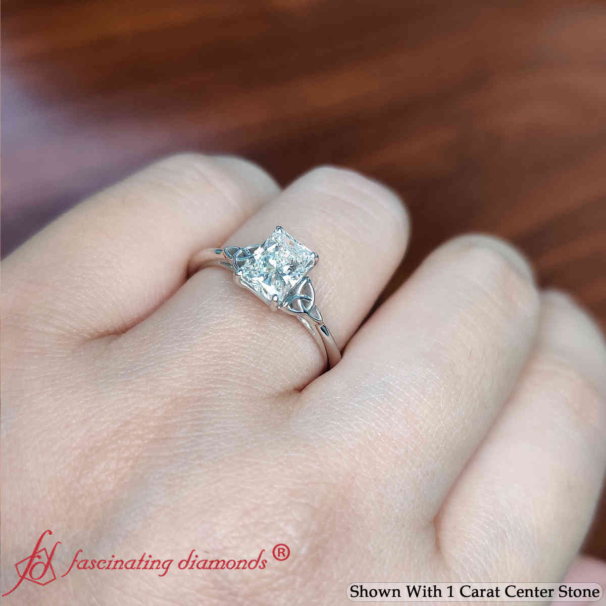 Radiant Shaped Celtic Solitaire Engagement Ring with undefined in 14K White Gold