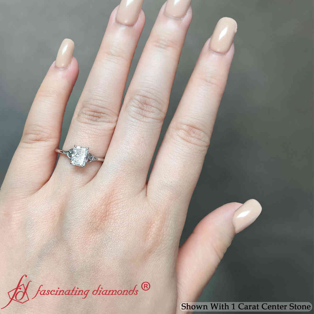 Radiant Shaped Celtic Solitaire Engagement Ring with undefined in 14K White Gold