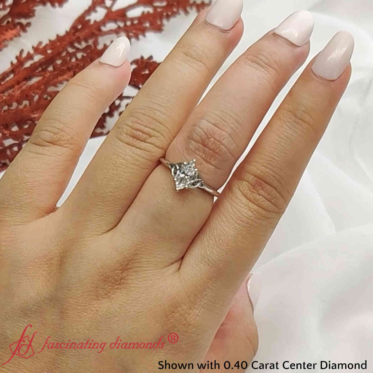 0.40 Carat Marquise Cut Celtic Solitaire Ring with 14K White Gold White Diamond