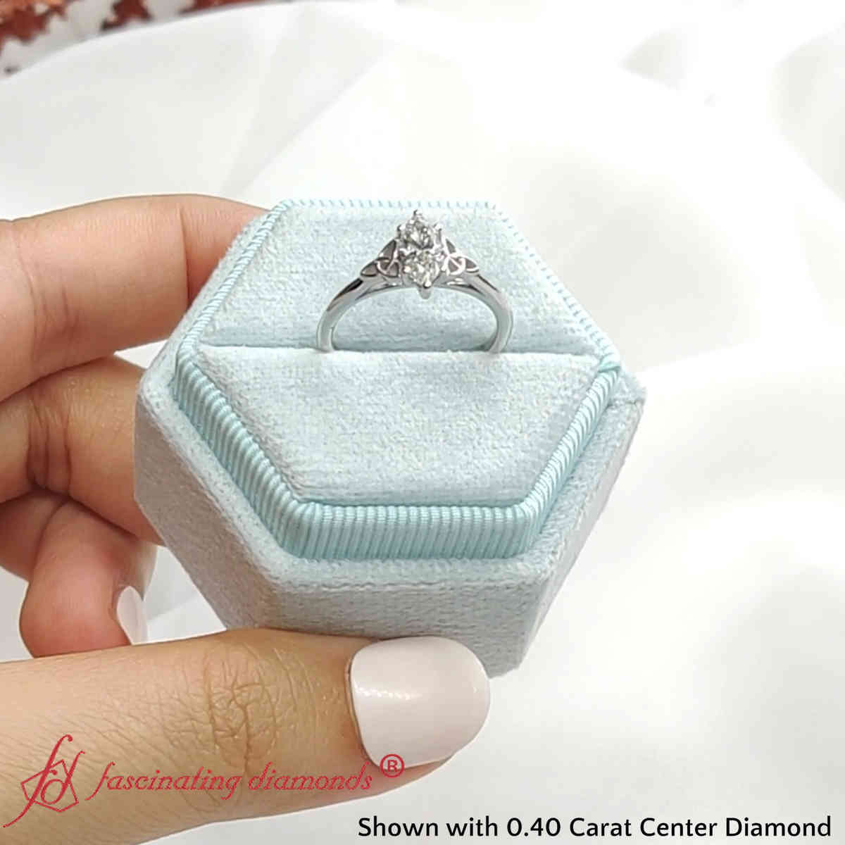 0.40 Carat Marquise Cut Celtic Solitaire Ring with 14K White Gold White Diamond
