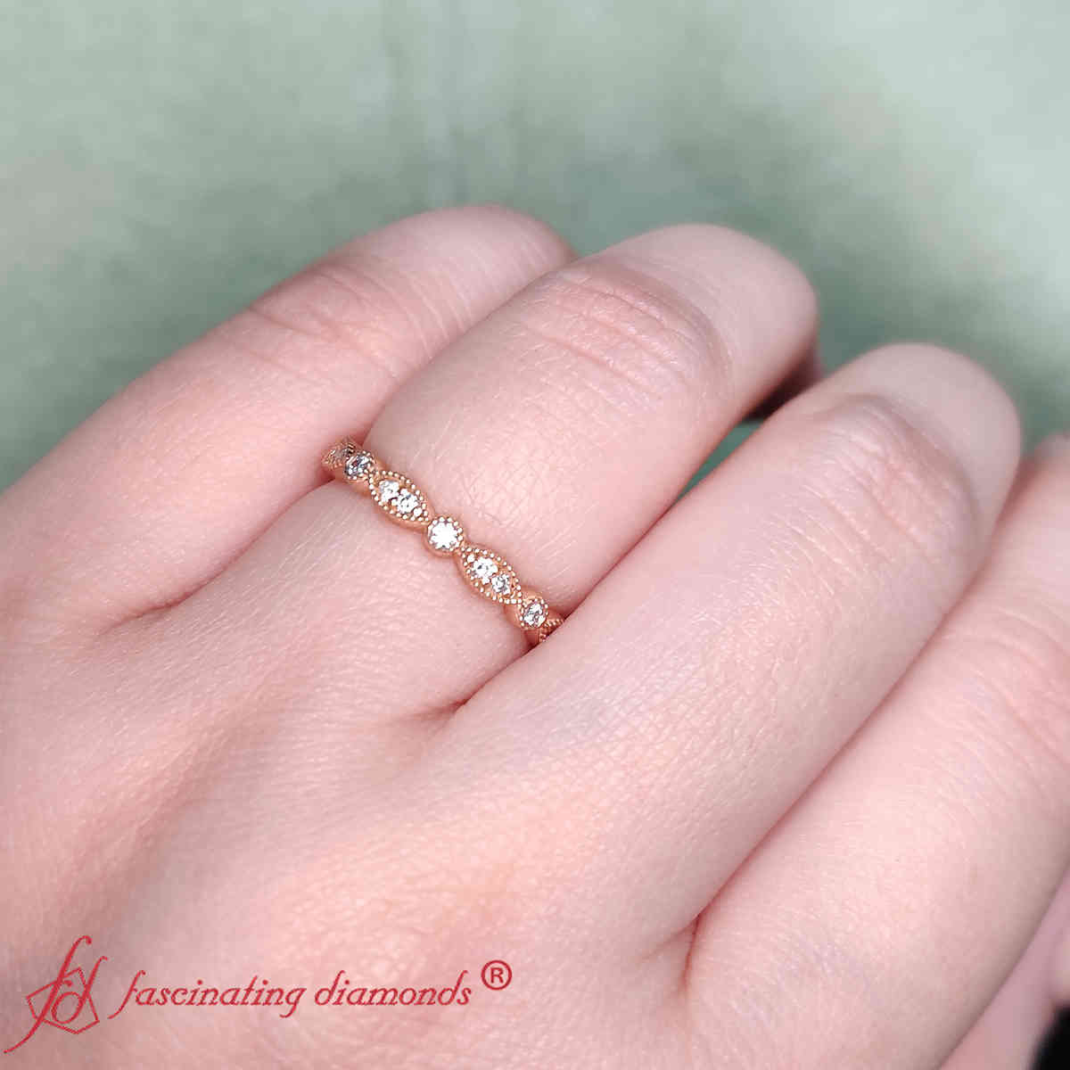 Marquise And Dot Vintage Band with 14K Rose Gold White Diamond