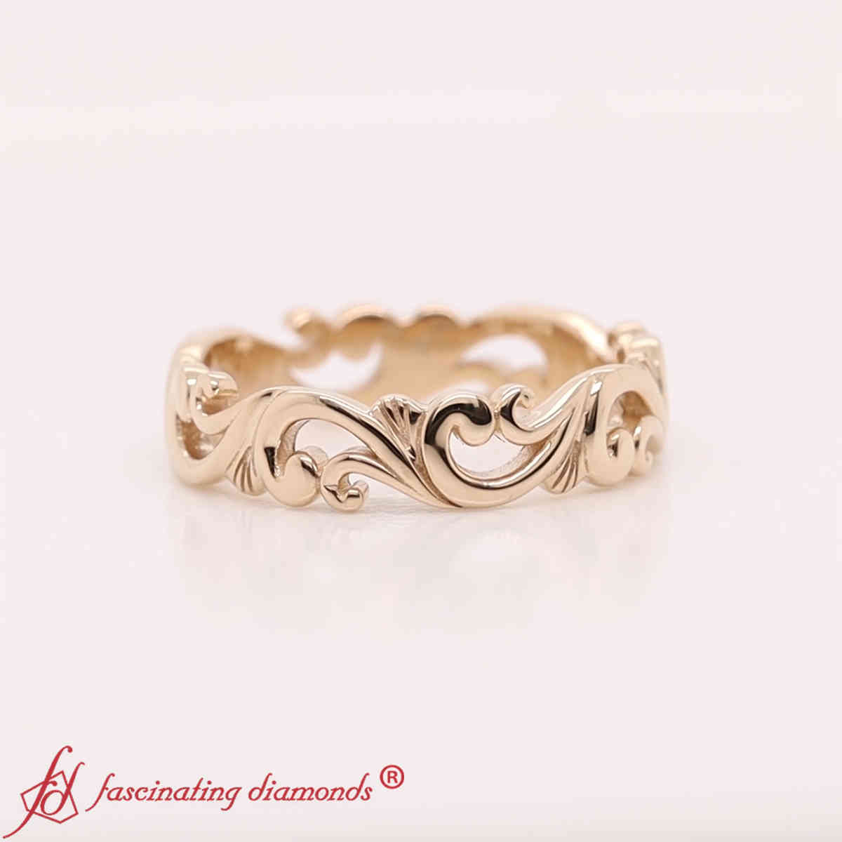 Filigree Simple Wedding Band with 14K Yellow Gold undefined