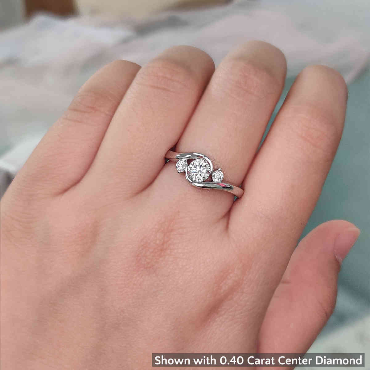 Round Shaped Swirl Bypass 3 Stone Ring with White Diamond in 14K White Gold