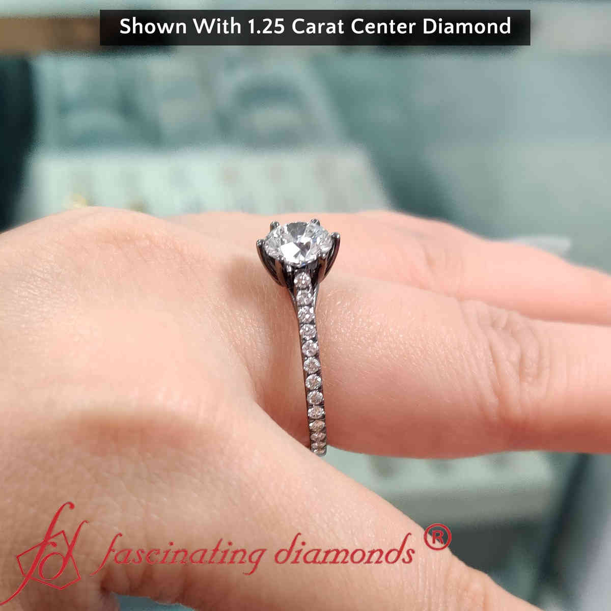 1.50 Carat Round Lab Diamond Flower Basket Ring with 14K Black Gold Lab Grown Diamond