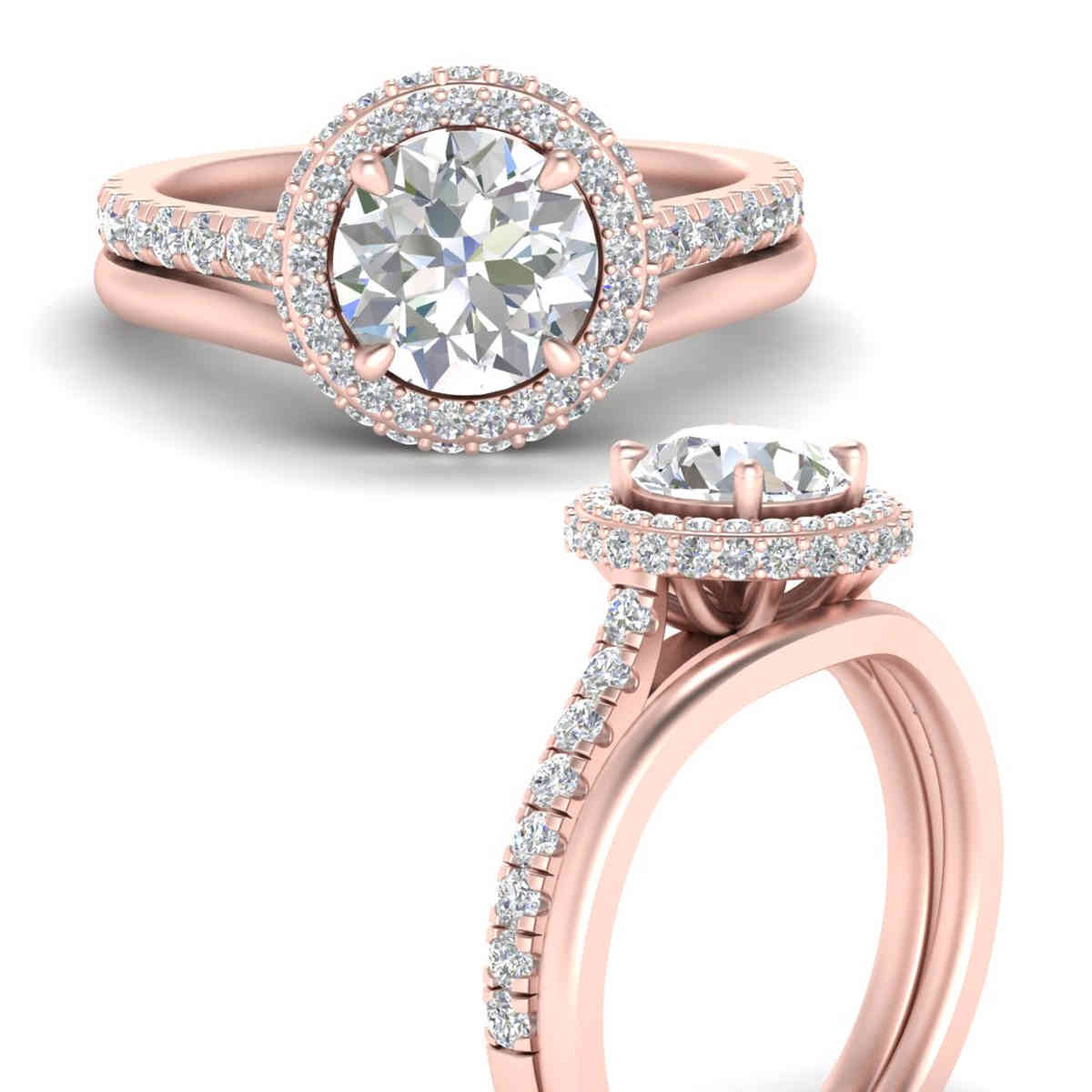 Cathedral Under Halo Diamond Bridal Set with 14K Rose Gold White Diamond