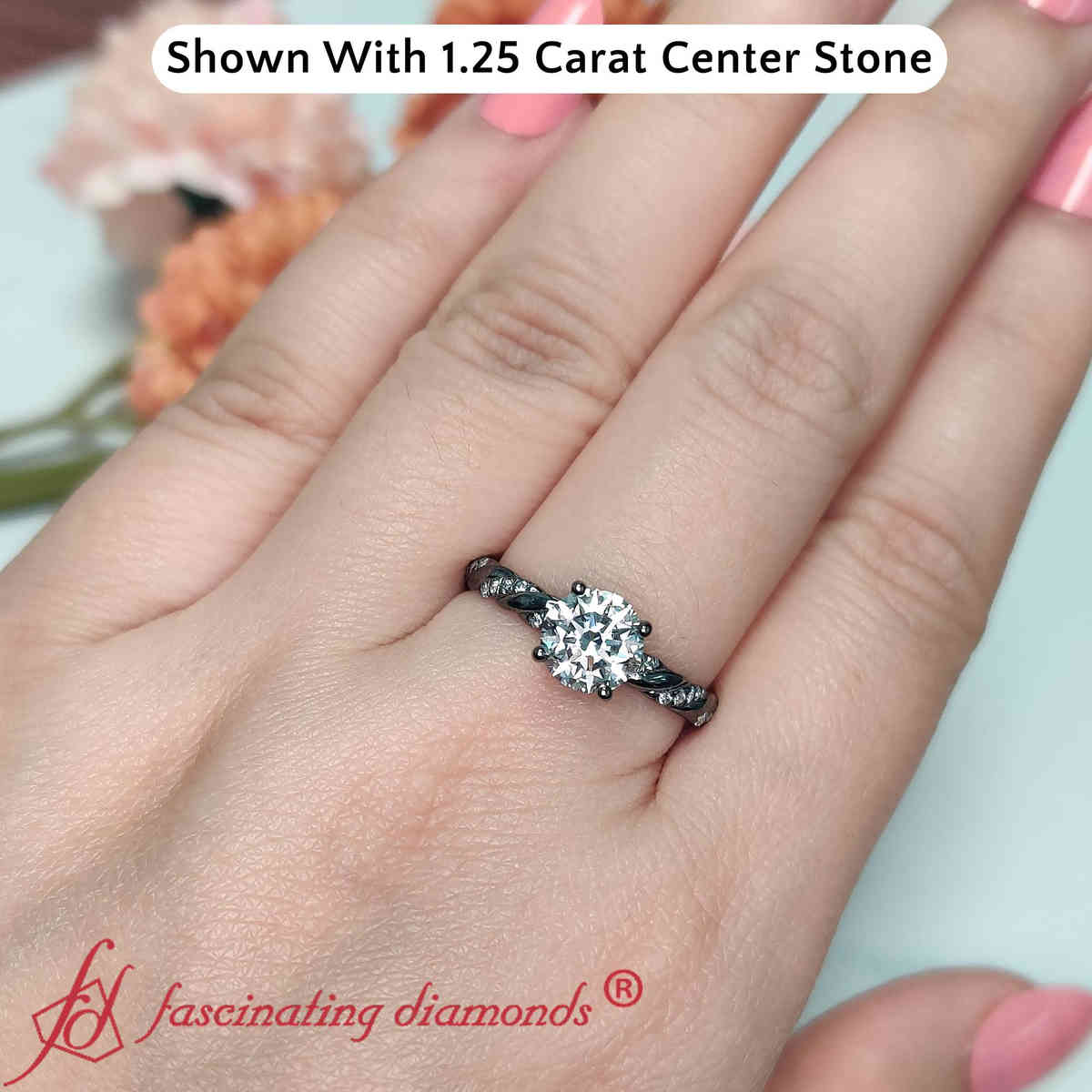 1.40 Ct. Round Lab Diamond Twisted Black Engagement Ring with 14K Black Gold White Diamond