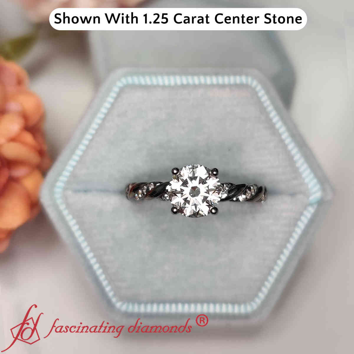 1.40 Ct. Round Lab Diamond Twisted Black Engagement Ring with 14K Black Gold White Diamond
