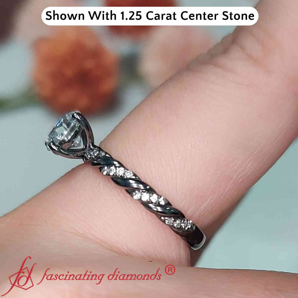1.40 Ct. Round Lab Diamond Twisted Black Engagement Ring with 14K Black Gold White Diamond