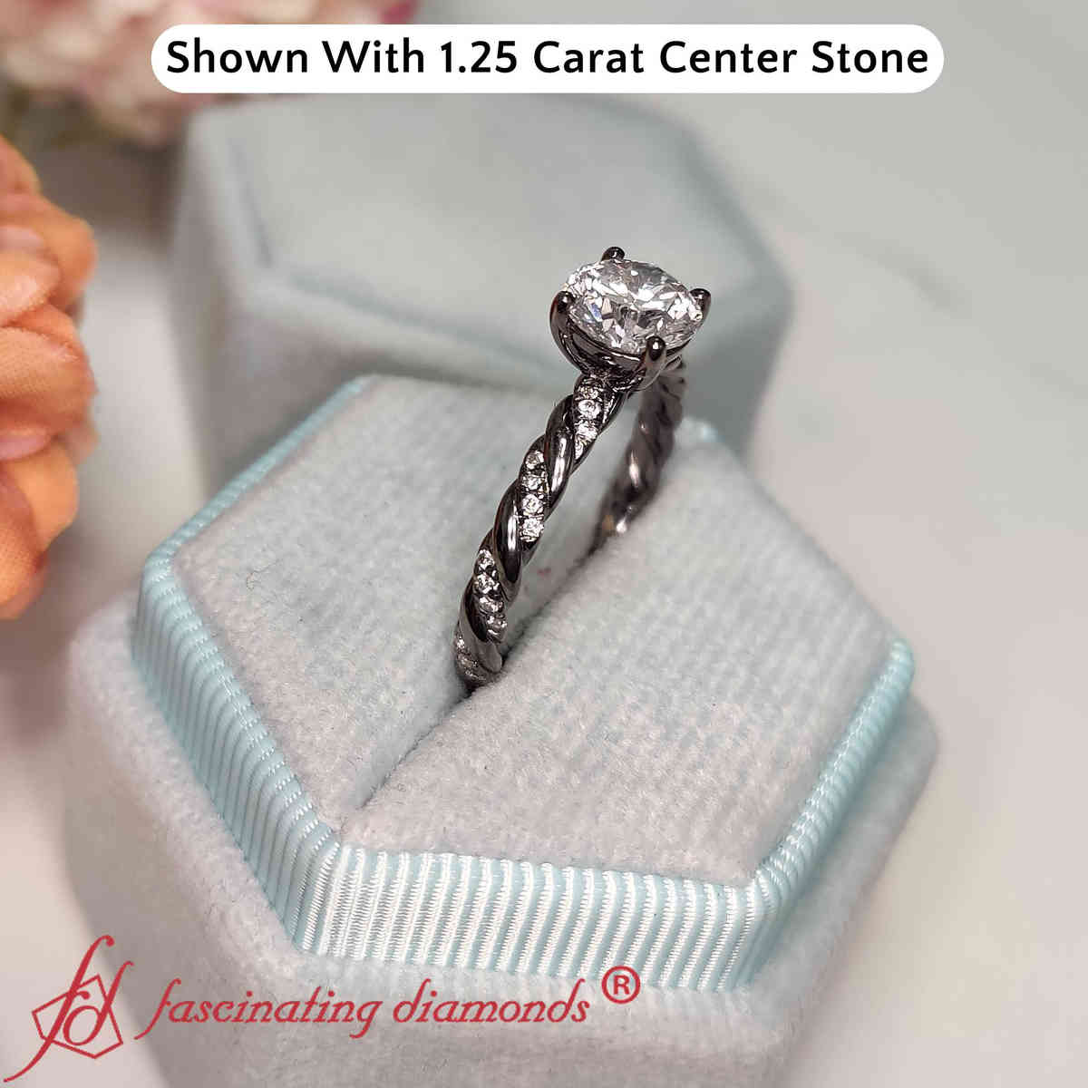 1.40 Ct. Round Lab Diamond Twisted Black Engagement Ring with 14K Black Gold White Diamond