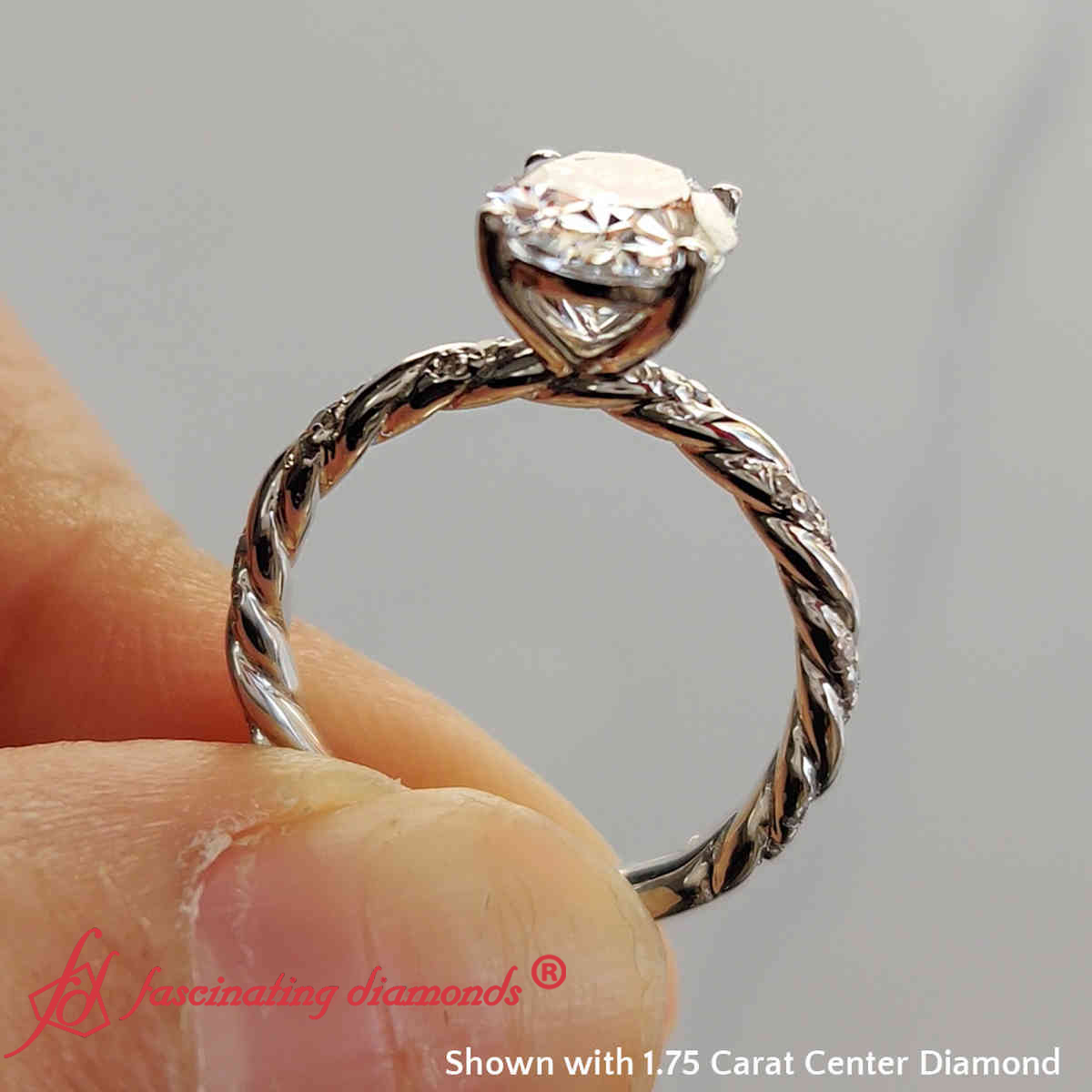 2 Carat Lab Oval Cut Twisted Rope Diamond Ring with 14K White Gold White Diamond