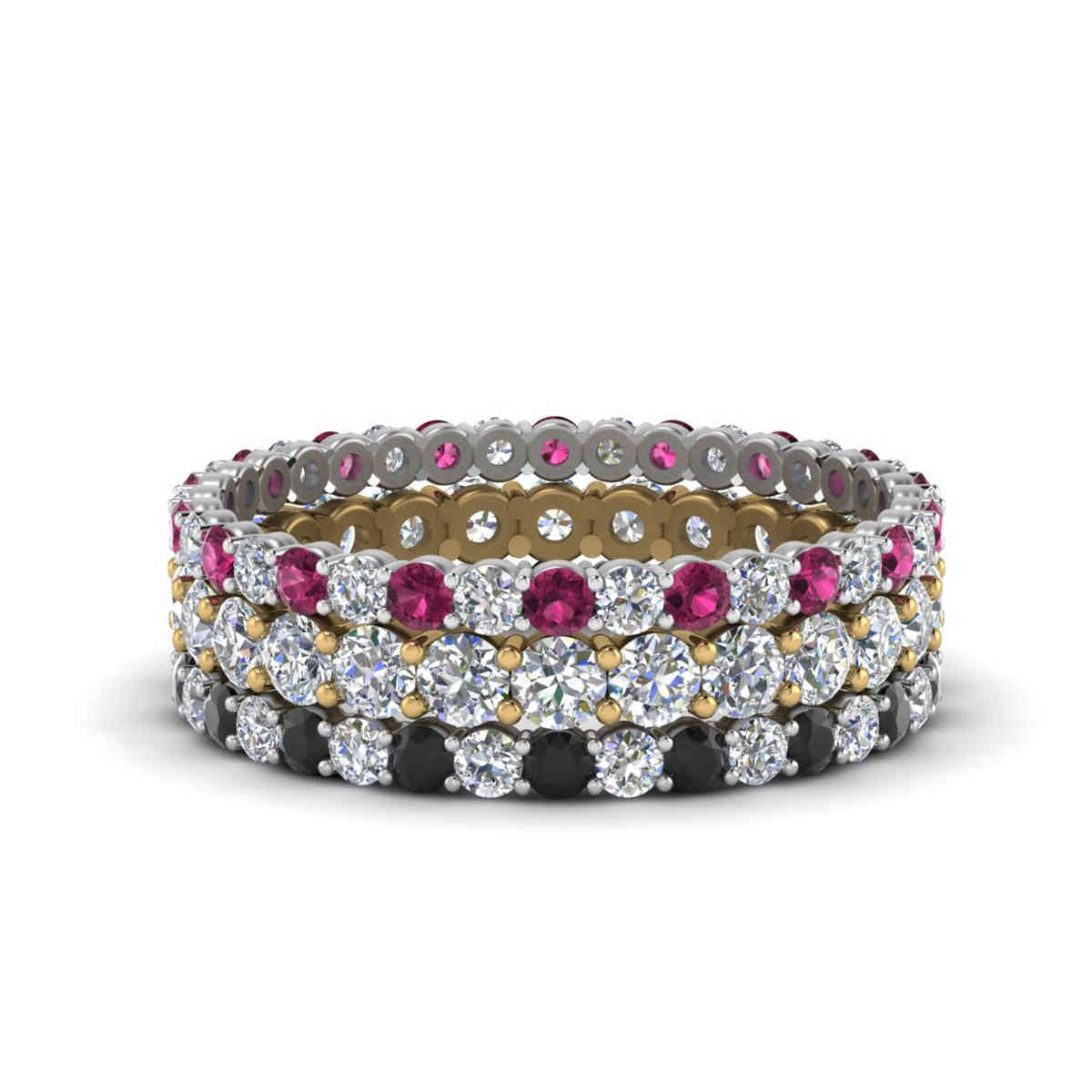 Beautiful Gemstone Stack Anniversary Band with 14K White Gold Pink Sapphire
