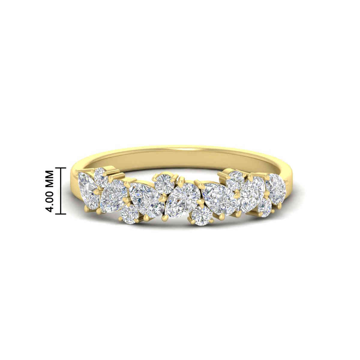 Pear And Round Cluster Anniversary Band with 14K Yellow Gold White Diamond