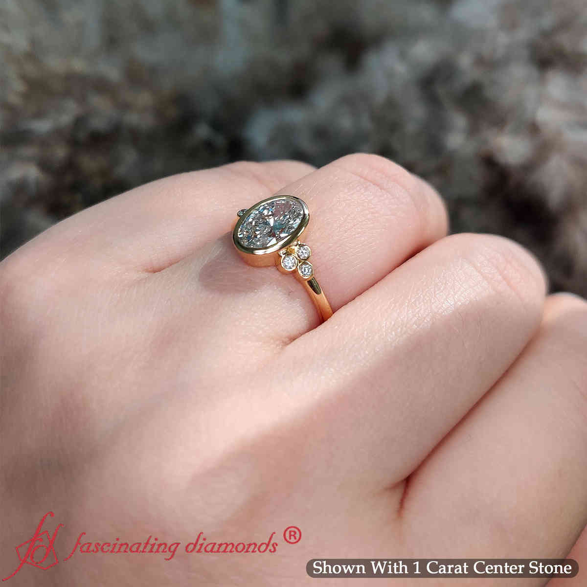 Oval Shaped Petite Bezel Simple Engagement Ring with White Diamond in 18K Yellow Gold
