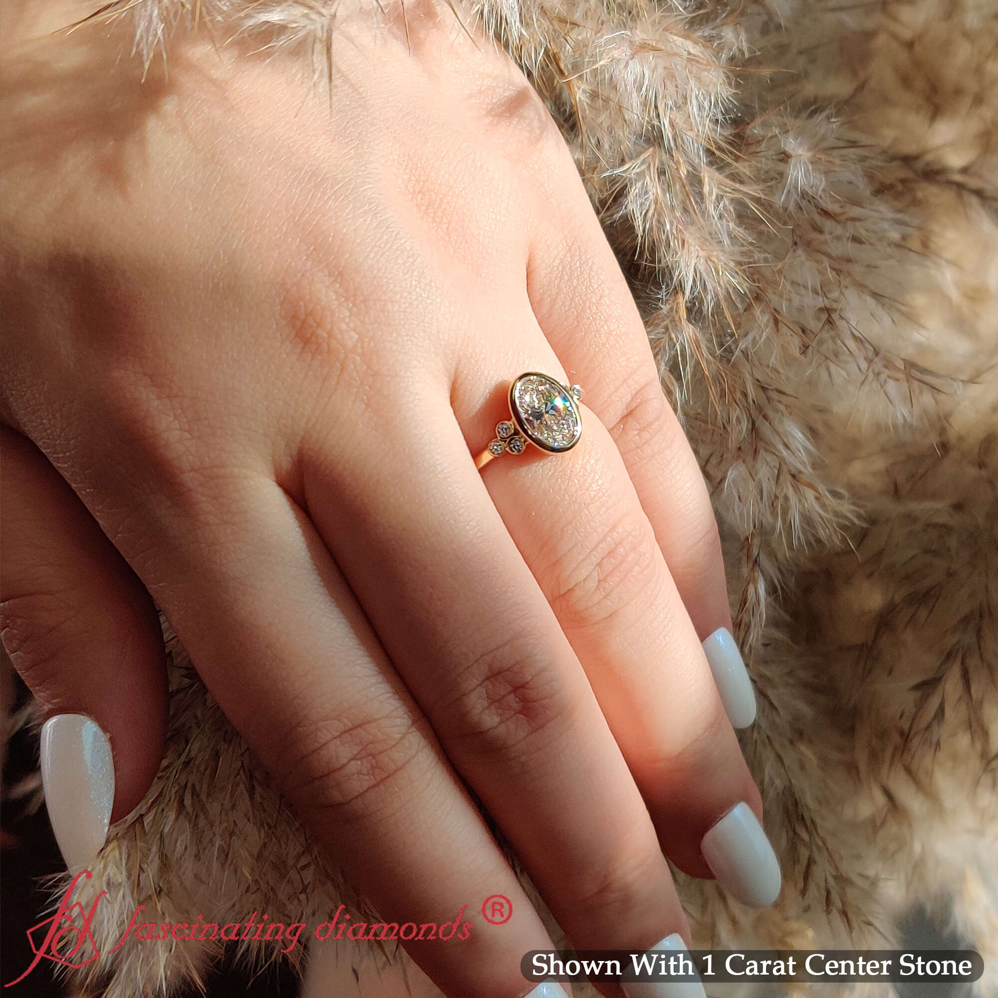 Oval Shaped Petite Bezel Simple Engagement Ring with White Diamond in 18K Yellow Gold