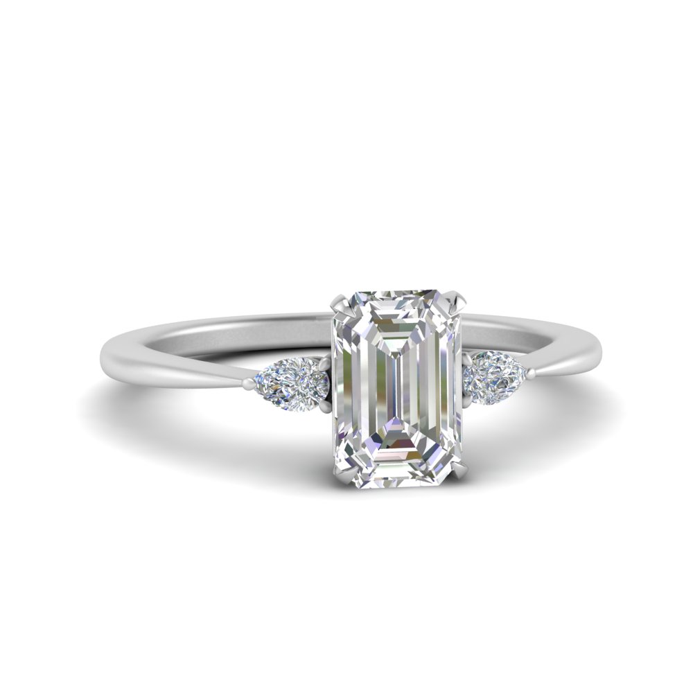 1.50 Ct. Pear Accent 3 Stone Emerald Cut Ring with 14K White Gold White Diamond
