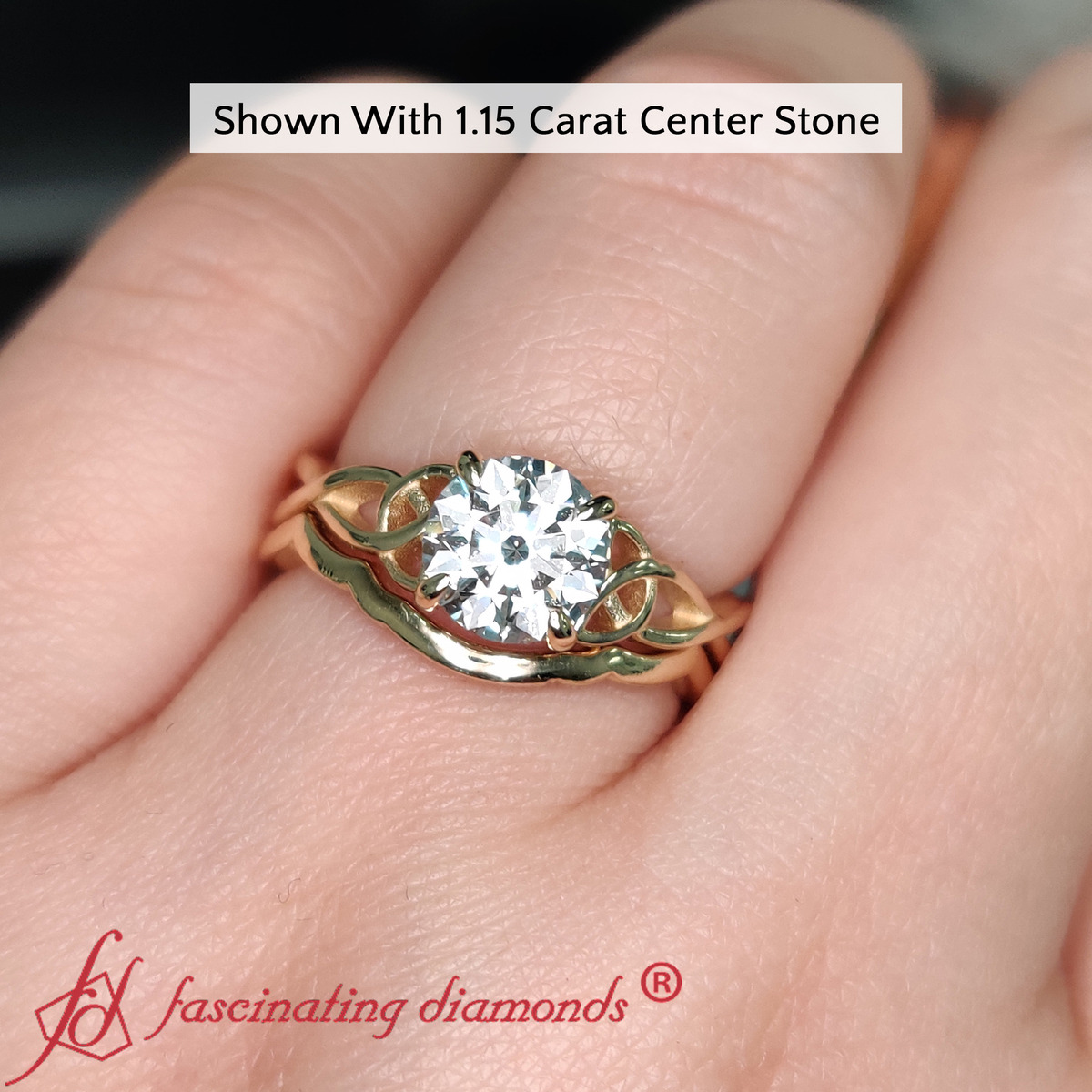Round Shaped Infinity Celtic Solitaire Wedding Set with undefined in 14K Yellow Gold