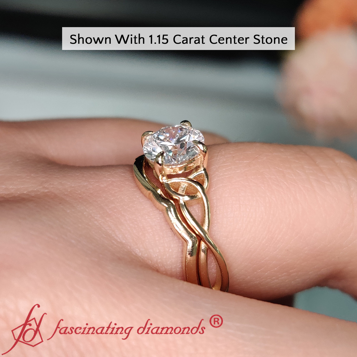 Round Shaped Infinity Celtic Solitaire Wedding Set with undefined in 14K Yellow Gold