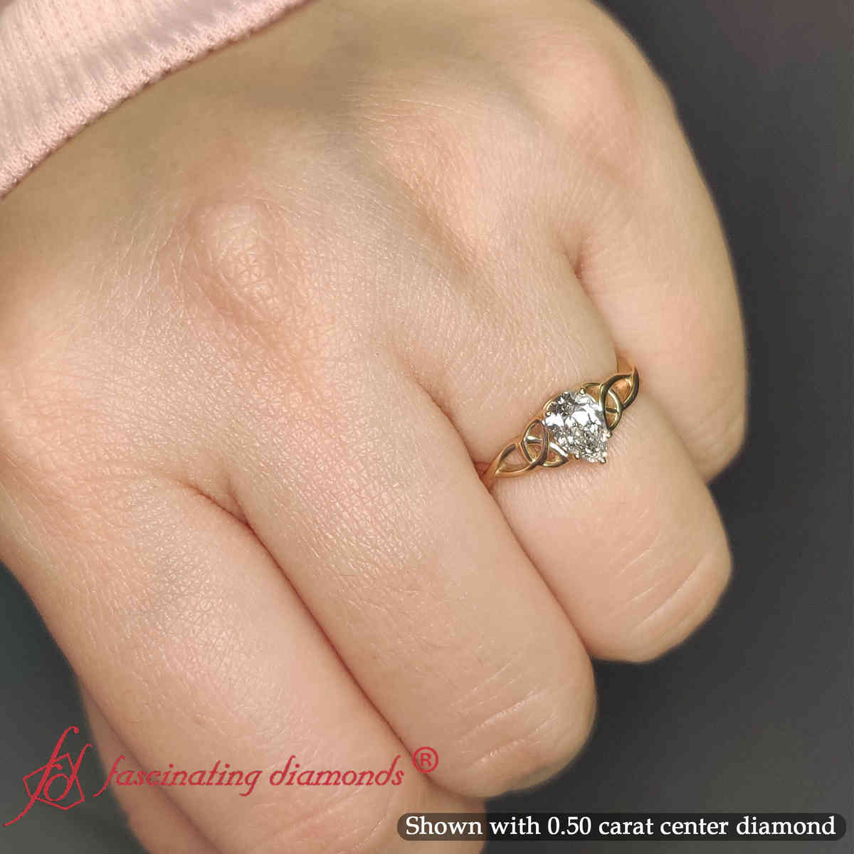 Pear Shaped Irish Split Solitaire Ring with undefined in 14K Yellow Gold