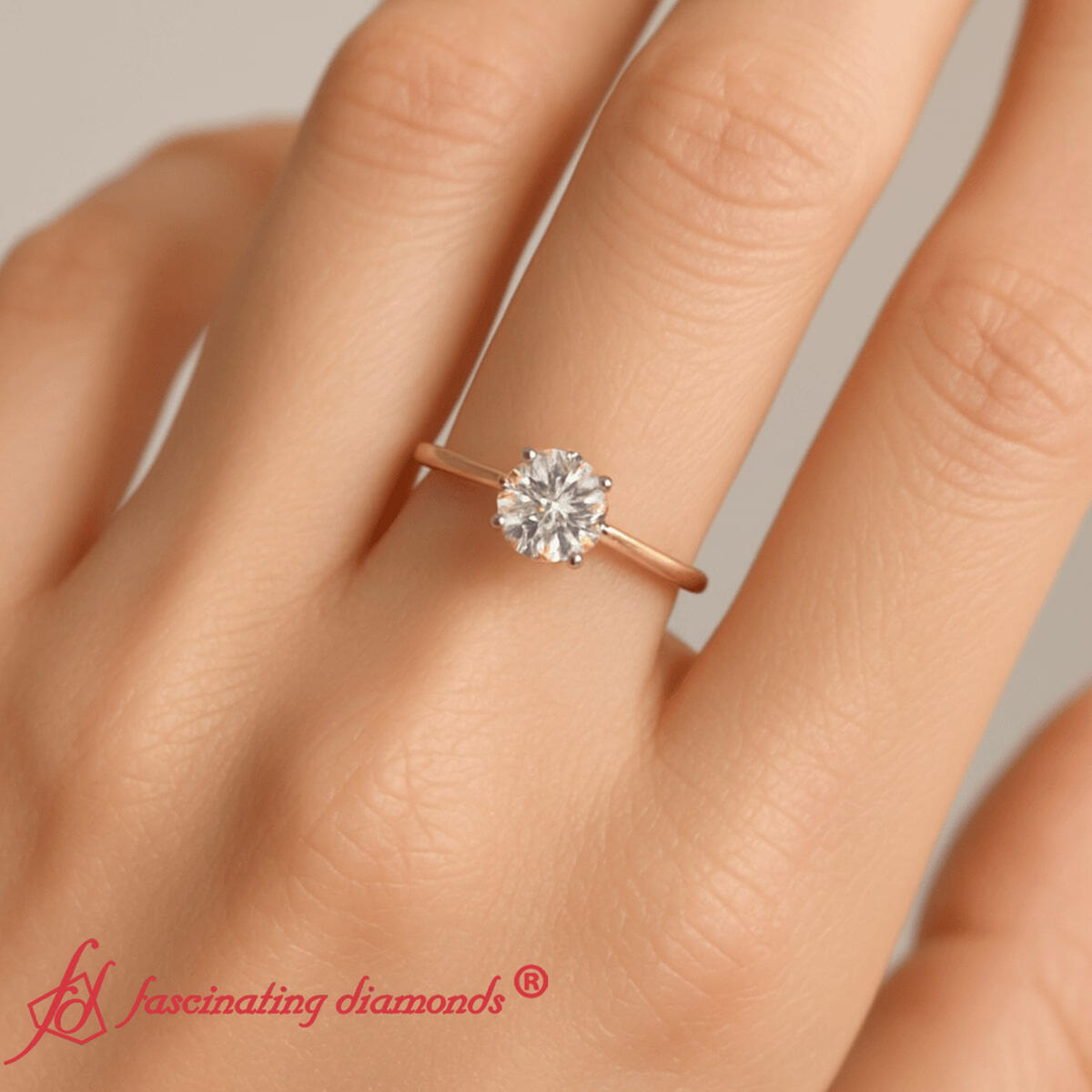 Round Shaped 2 Tone Thin Solitaire Ring with undefined in 14K Yellow Gold