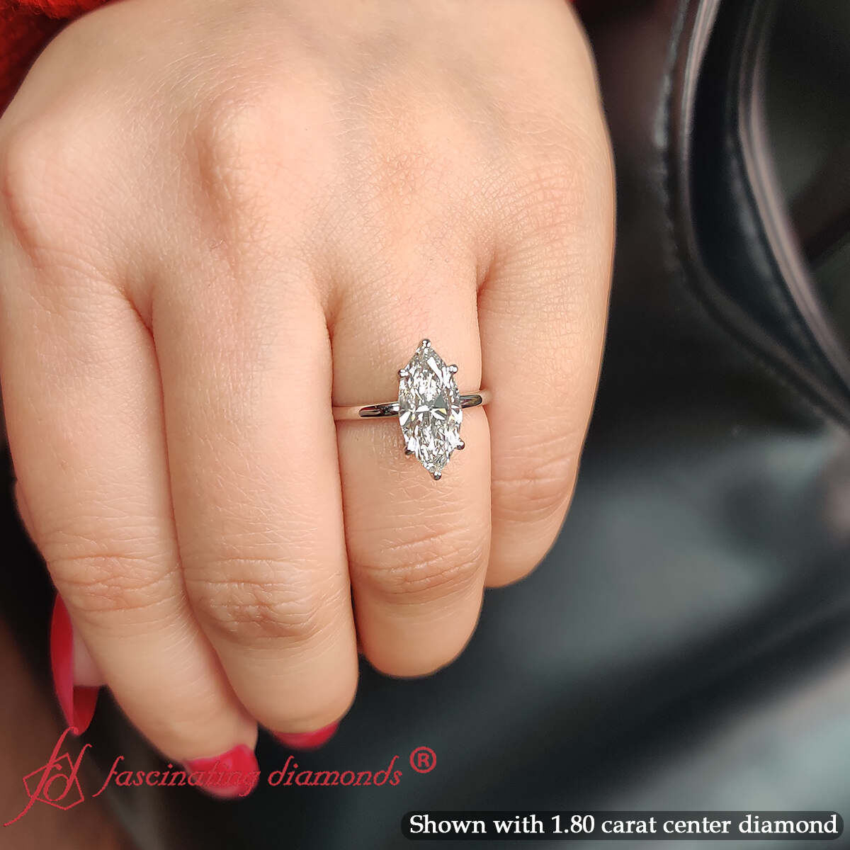 Marquise Lab Diamond 2 Carat Anniversary Ring with 14K White Gold White Diamond
