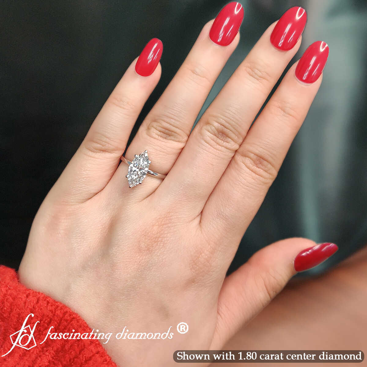 Marquise Lab Diamond 2 Carat Anniversary Ring with 14K White Gold White Diamond
