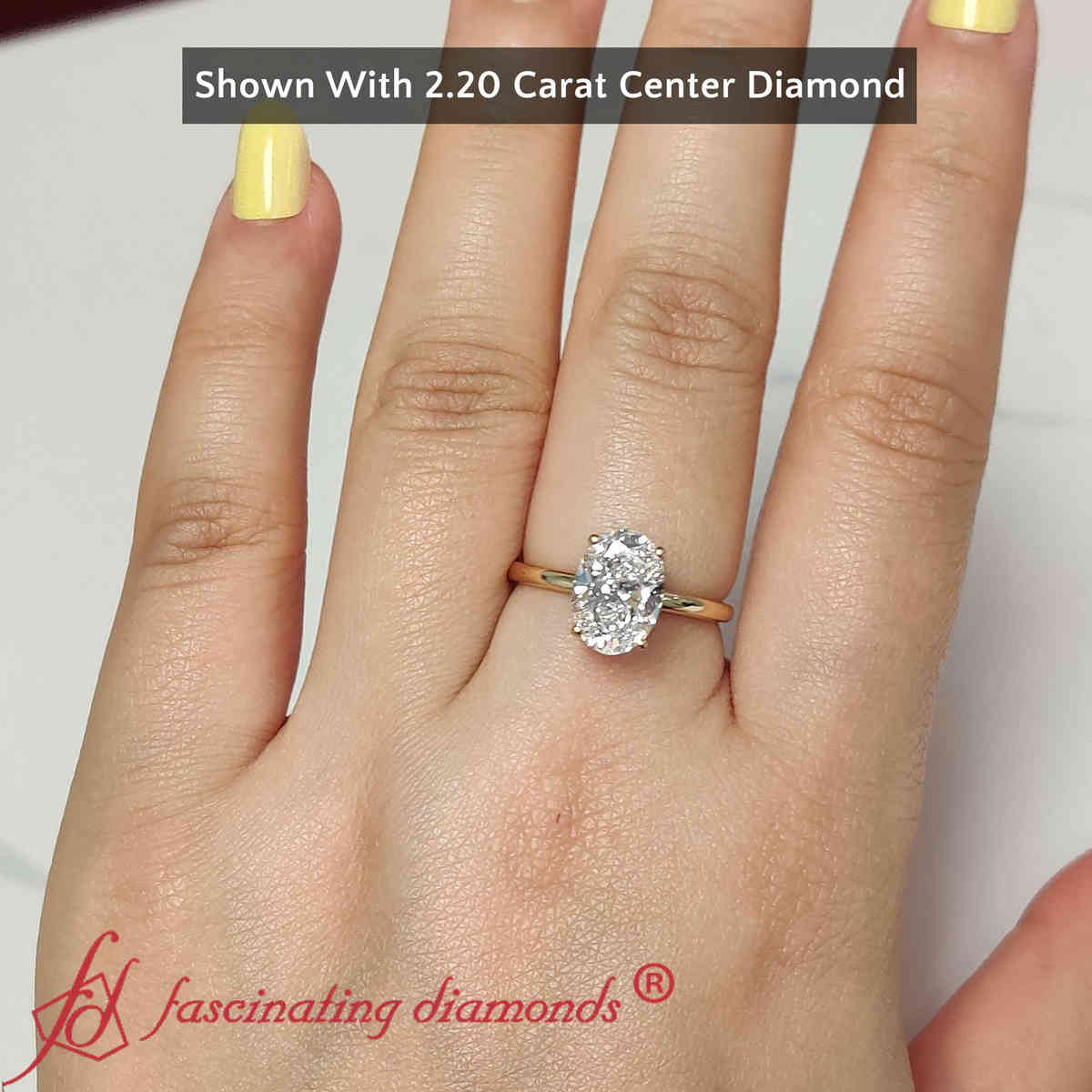 2 Carat Oval Lab Diamond Hidden Halo Ring with 14K Yellow Gold Lab Grown Diamond