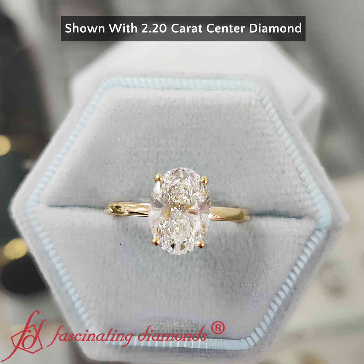 2 Carat Oval Lab Diamond Hidden Halo Ring with 14K Yellow Gold Lab Grown Diamond