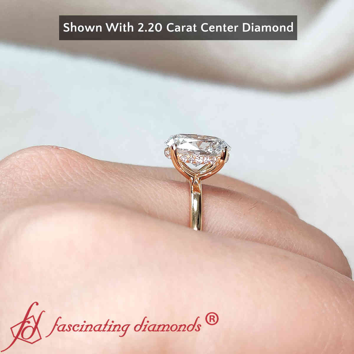 2 Carat Oval Lab Diamond Hidden Halo Ring with 14K Yellow Gold Lab Grown Diamond