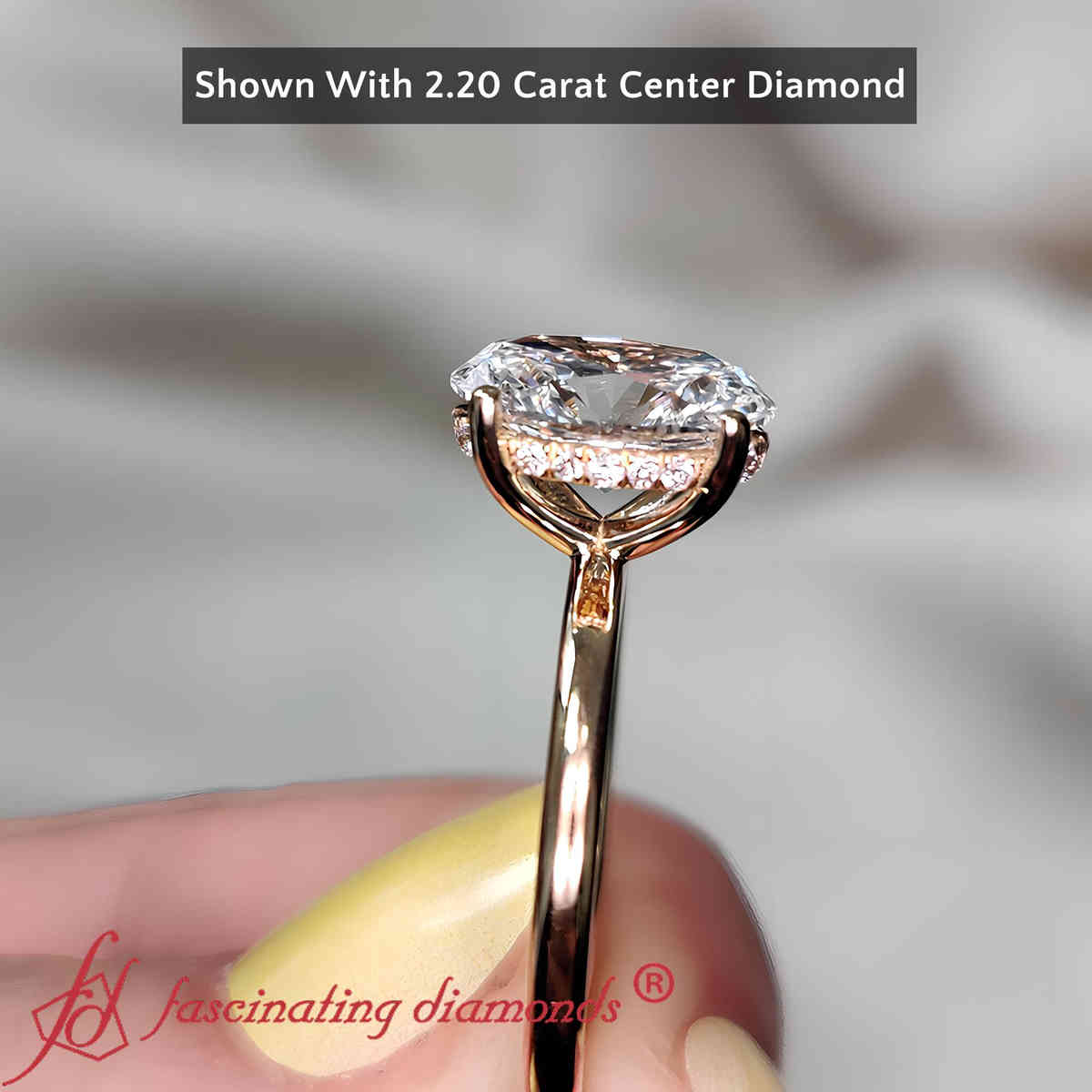 2 Carat Oval Lab Diamond Hidden Halo Ring with 14K Yellow Gold Lab Grown Diamond