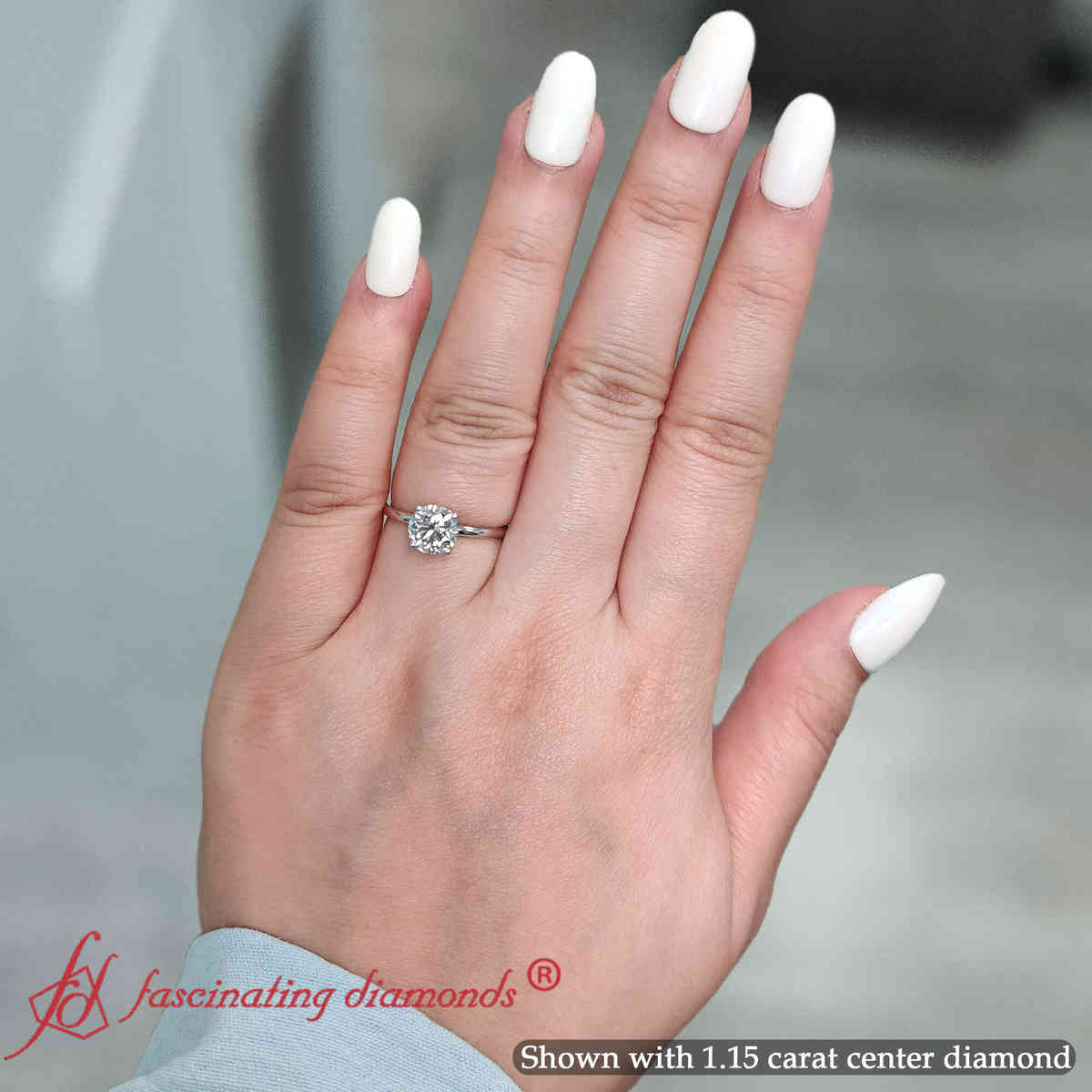 Round Shaped Thin Setting Hidden Halo Ring with Blue Sapphire in 14K White Gold