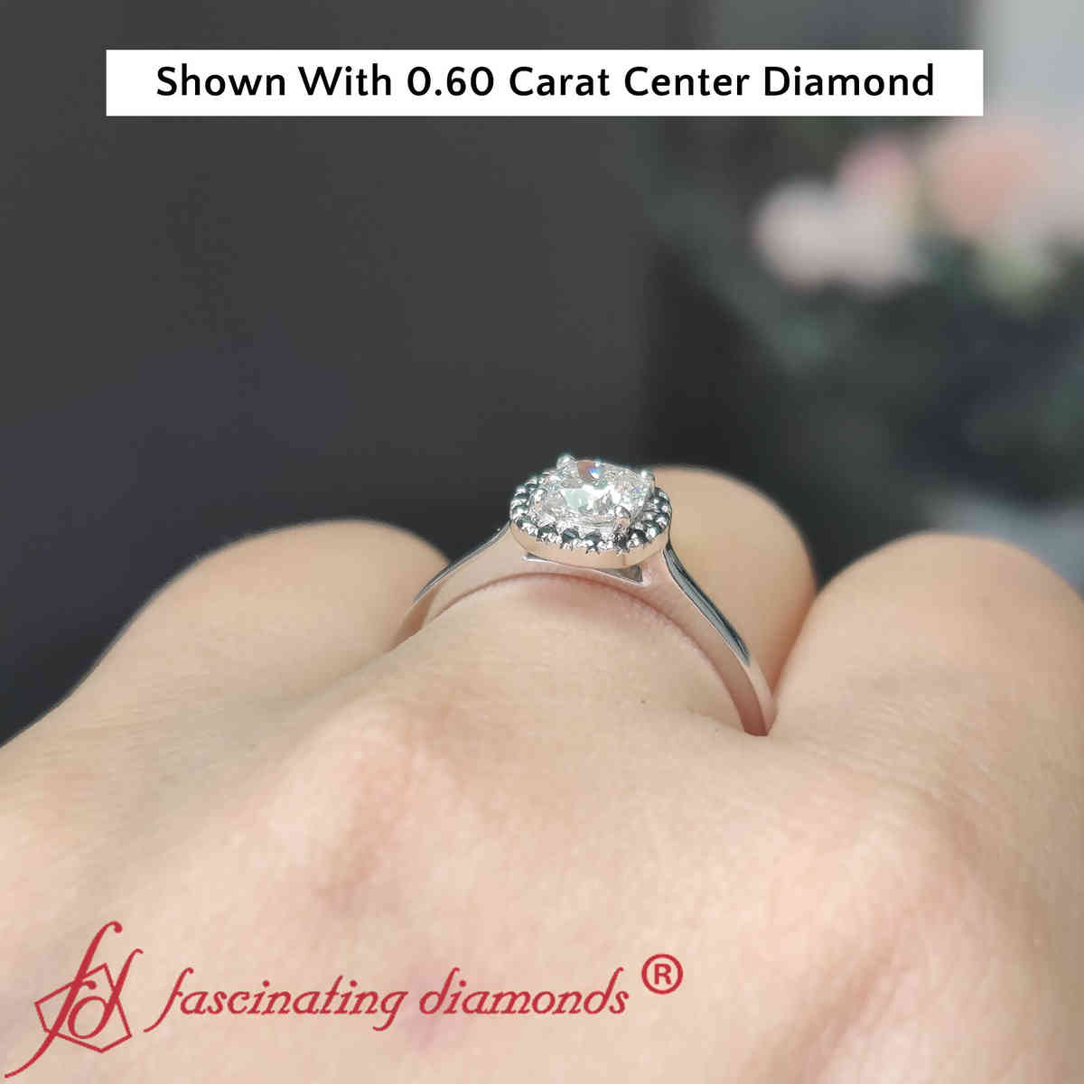 0.75 Carat Cushion Cut Lab Diamond Ring with 14K White Gold Black Diamond