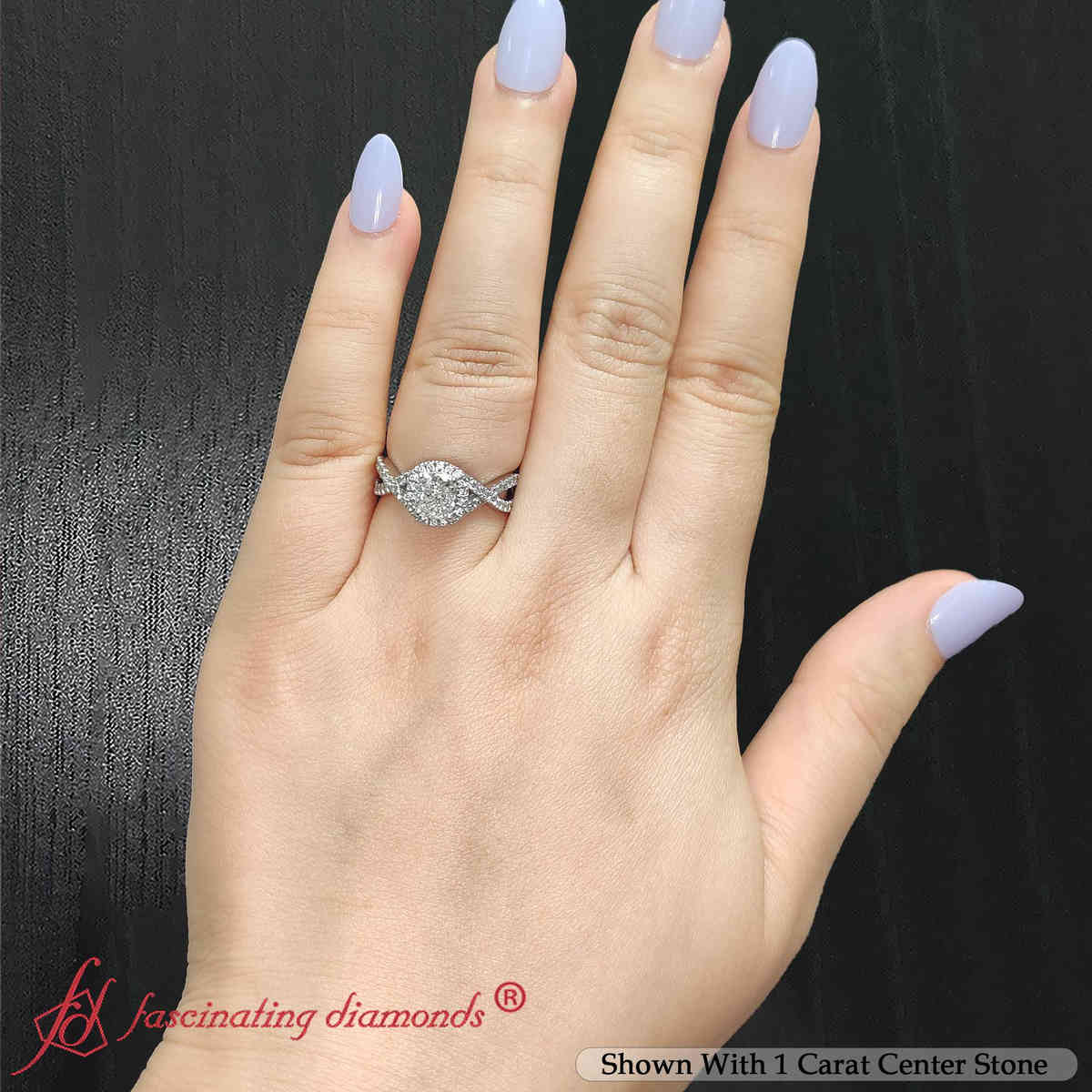 Cushion Cut Diamond Twisted Halo Ring with 14K White Gold White Diamond