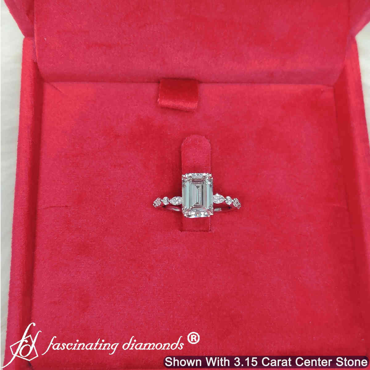 3 Carat Emerald Cut Diamond Wedding Ring with 14K White Gold White Diamond
