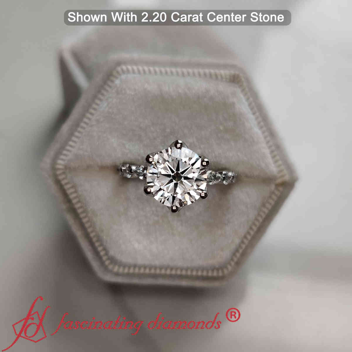 Floral Head Accented Luxury Lab Diamond Ring with 14K White Gold White Diamond