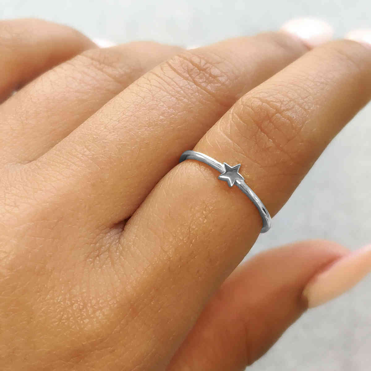 Gold Flat Star Stack Ring with 14K White Gold undefined