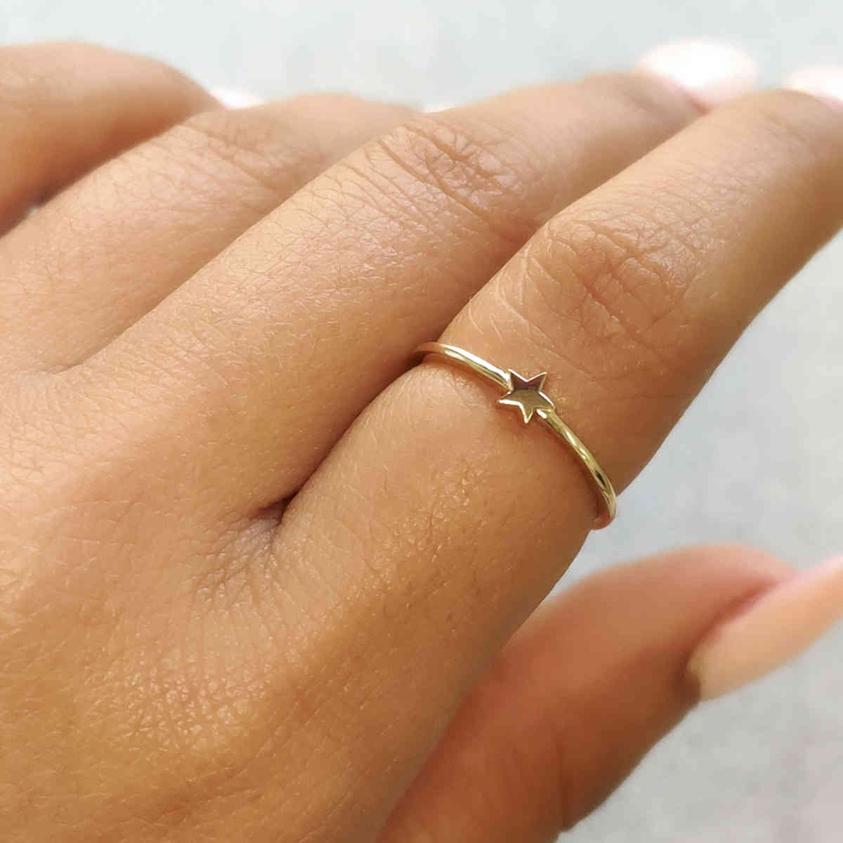 Womens Thin Gold Star Ring with 14K Yellow Gold undefined