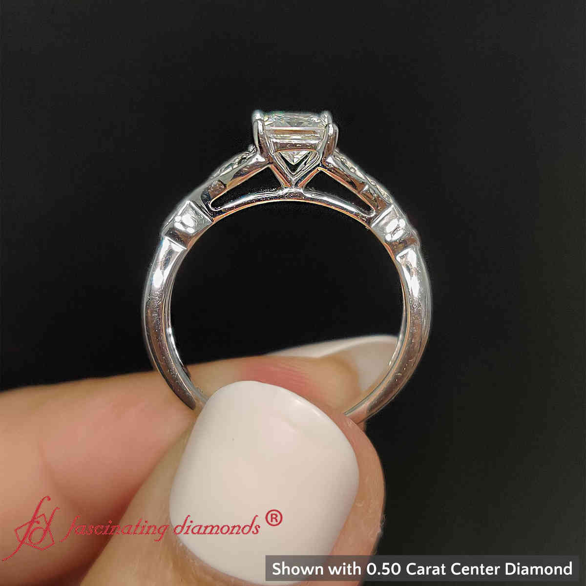 0.50 Ct. Princess Cut Celtic Knot Split Ring with 14K White Gold Black Diamond