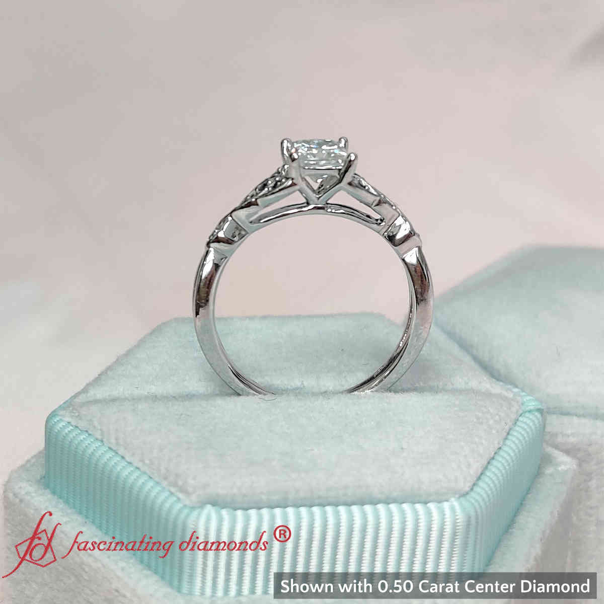 0.50 Ct. Princess Cut Celtic Knot Split Ring with 14K White Gold Black Diamond
