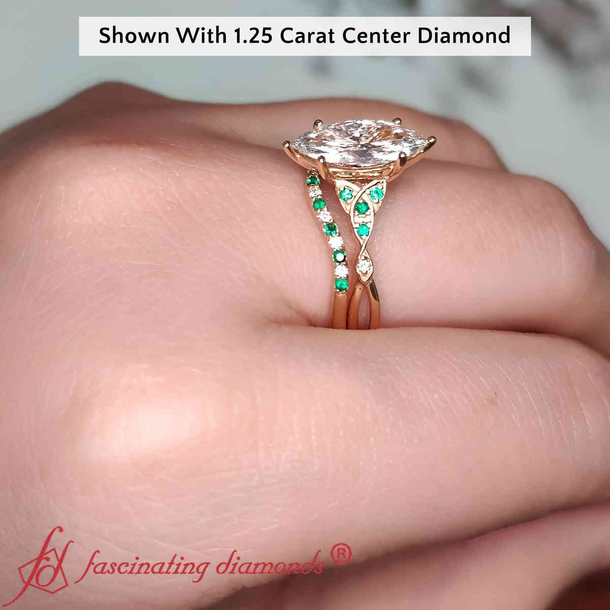 1.50 Ct. Marquise Celtic Lab Diamond Wedding Ring Set with 14K Yellow Gold Green Emerald