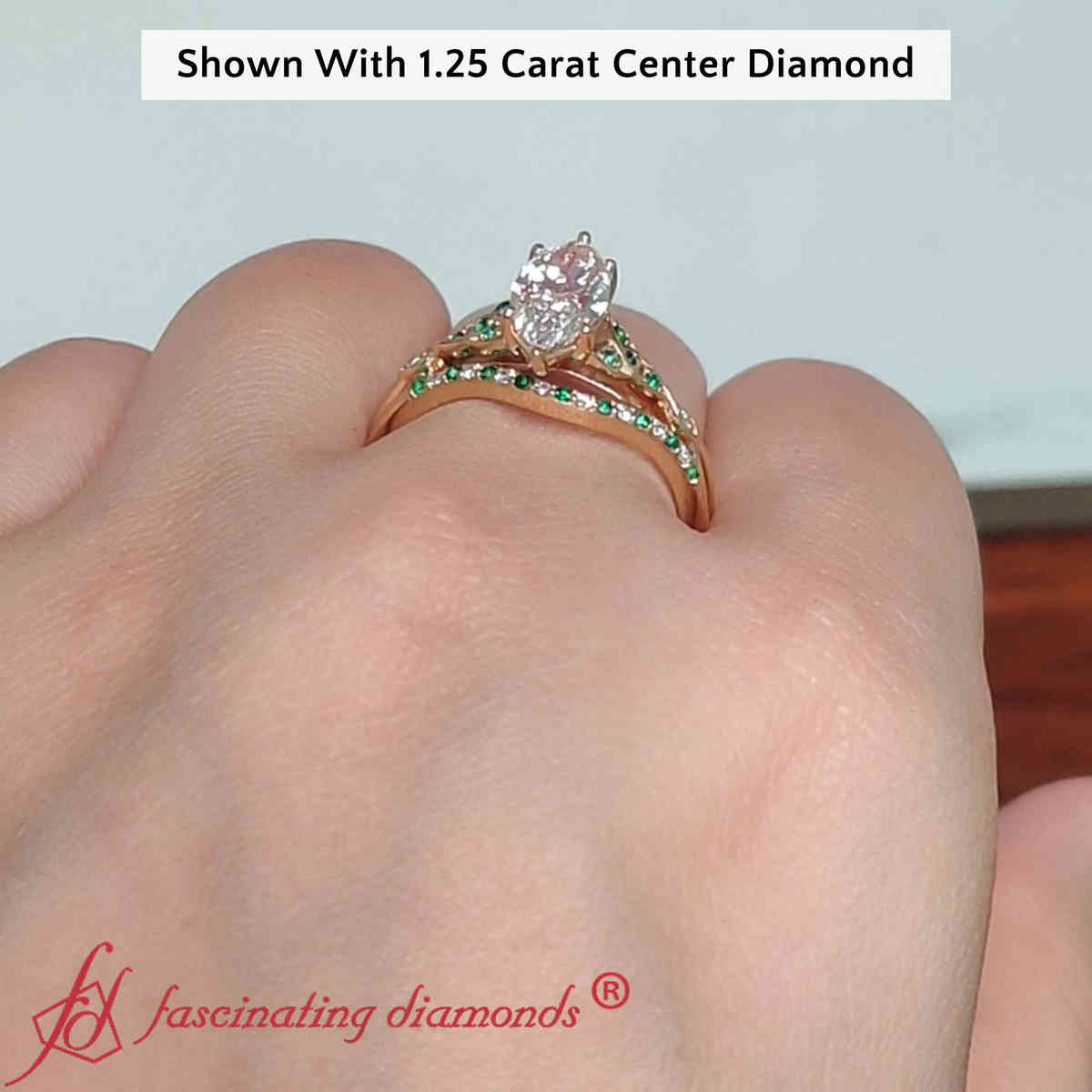 1.50 Ct. Marquise Celtic Lab Diamond Wedding Ring Set with 14K Yellow Gold Green Emerald