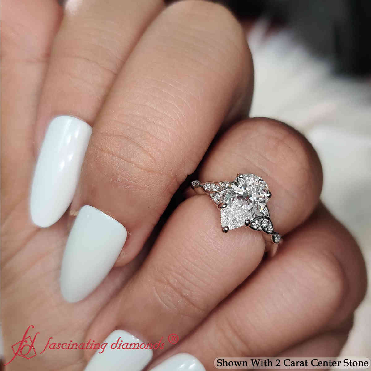 2 Ct. Pear Shaped Lab Diamond Celtic Engagement Ring with 14K White Gold White Diamond