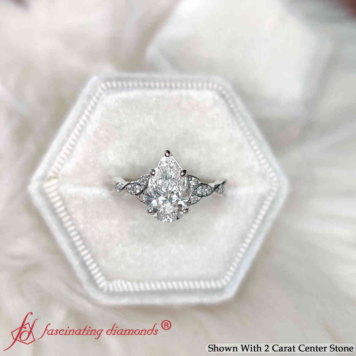 2 Ct. Pear Shaped Lab Diamond Celtic Engagement Ring with 14K White Gold White Diamond