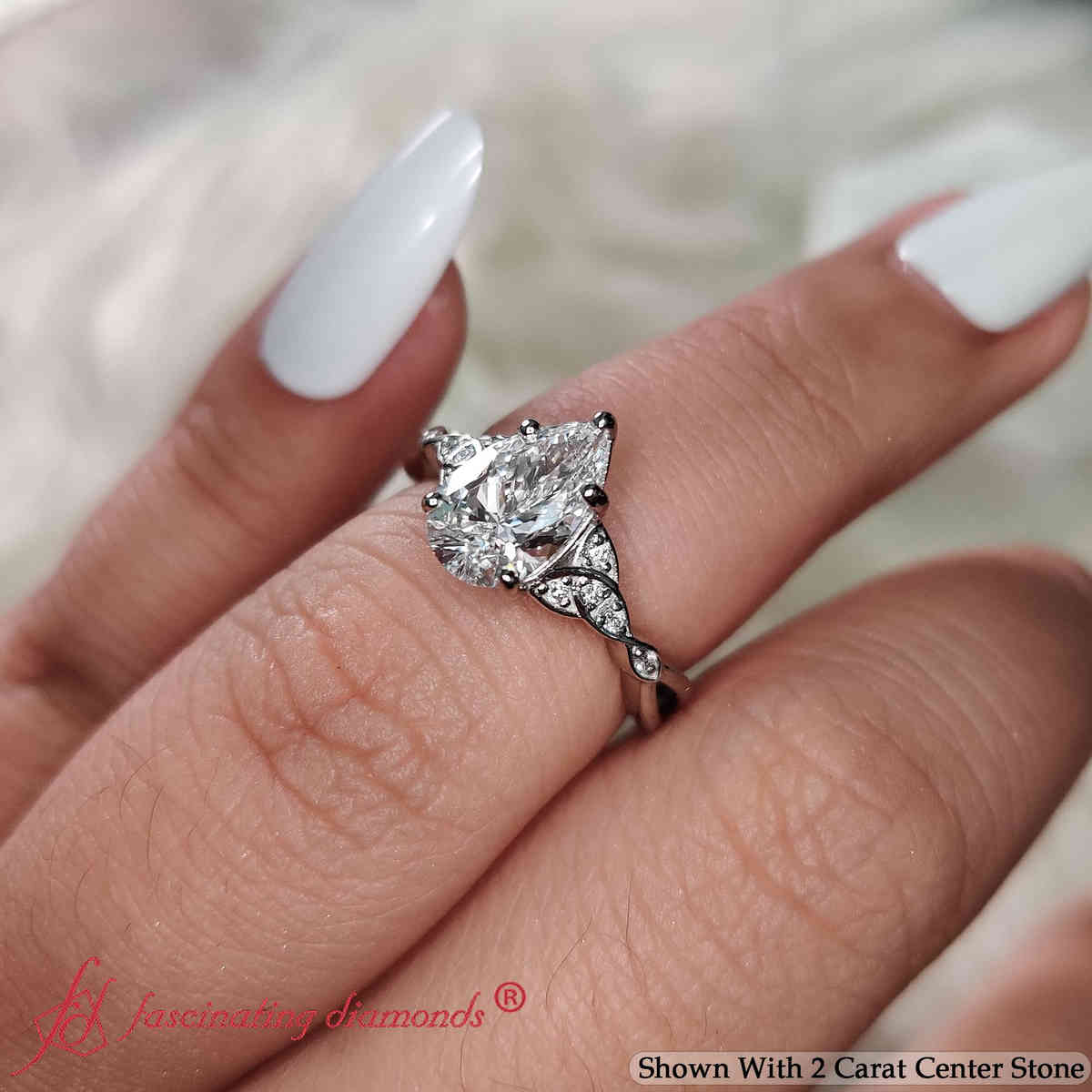 2 Ct. Pear Shaped Lab Diamond Celtic Engagement Ring with 14K White Gold White Diamond