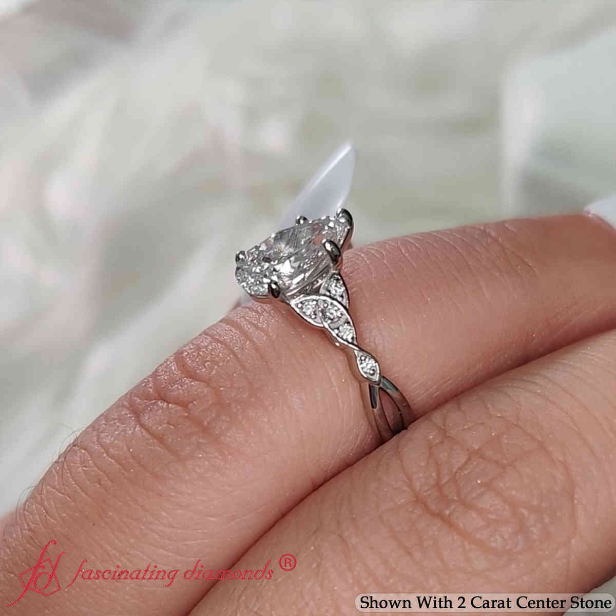 2 Ct. Pear Shaped Lab Diamond Celtic Engagement Ring with 14K White Gold White Diamond