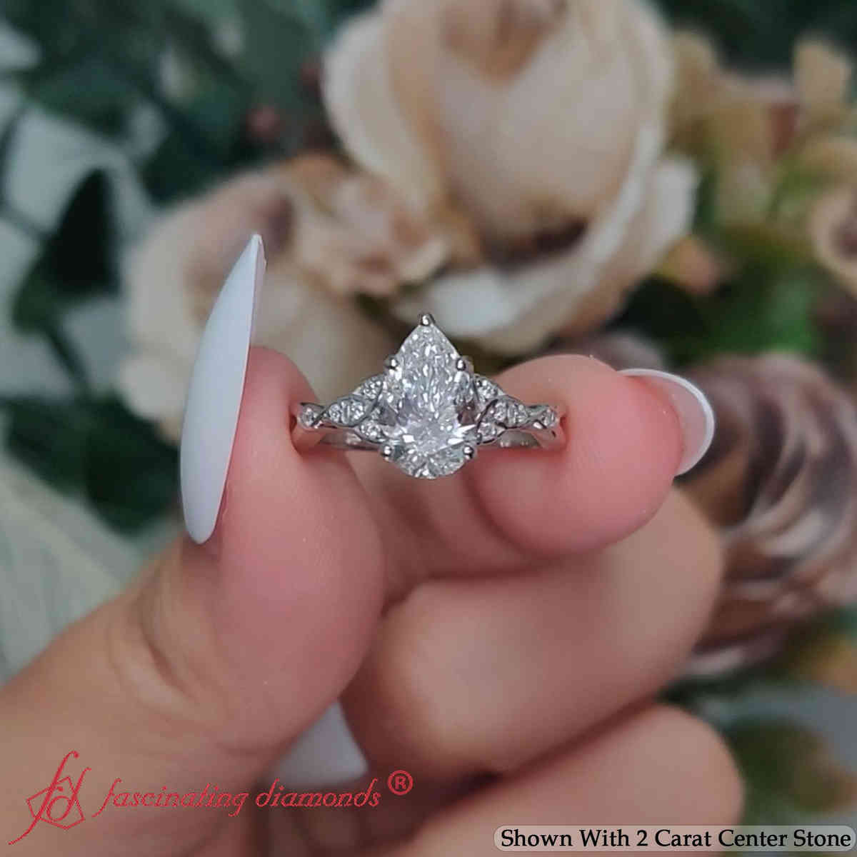 2 Ct. Pear Shaped Lab Diamond Celtic Engagement Ring with 14K White Gold White Diamond