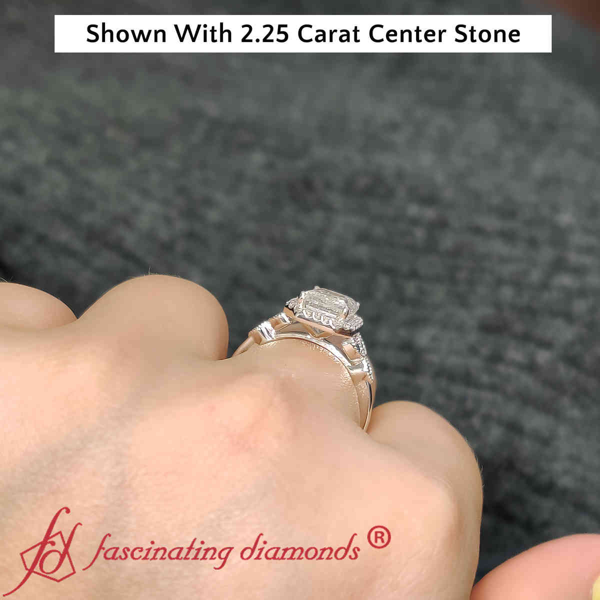 2.50 Ct Emerald Cut Diamond With Gemstone Ring with 14K White Gold Blue Sapphire