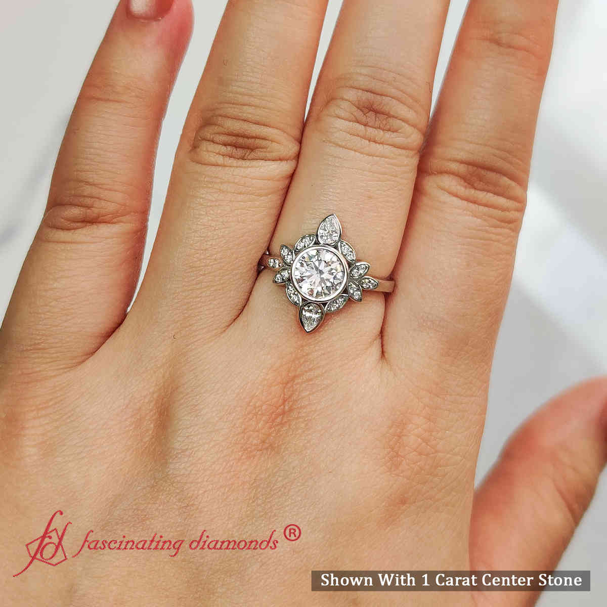 1 Carat Round Cut Lab Diamond Floral Engagement Ring with 950 Platinum White Diamond