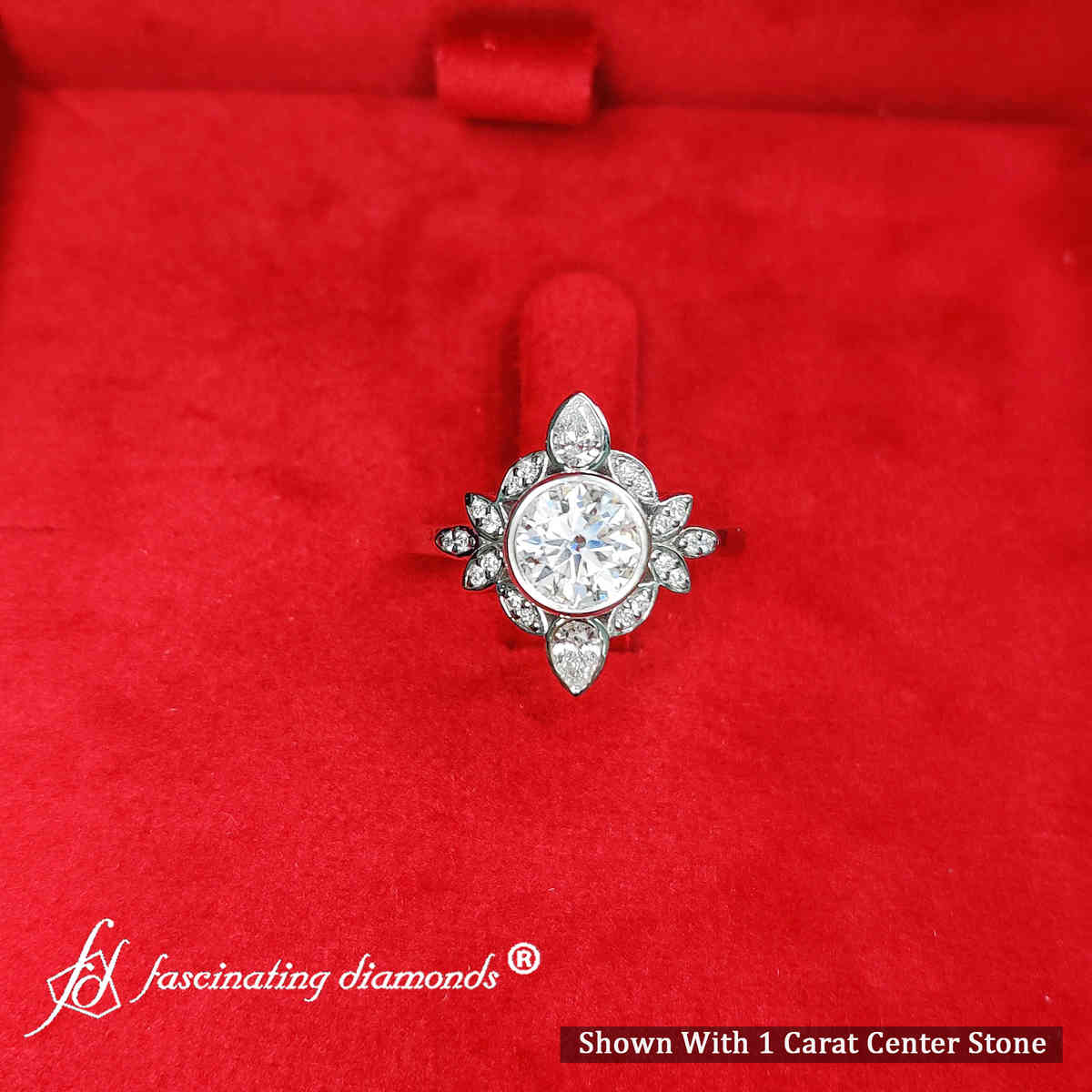 1 Carat Round Cut Lab Diamond Floral Engagement Ring with 950 Platinum White Diamond