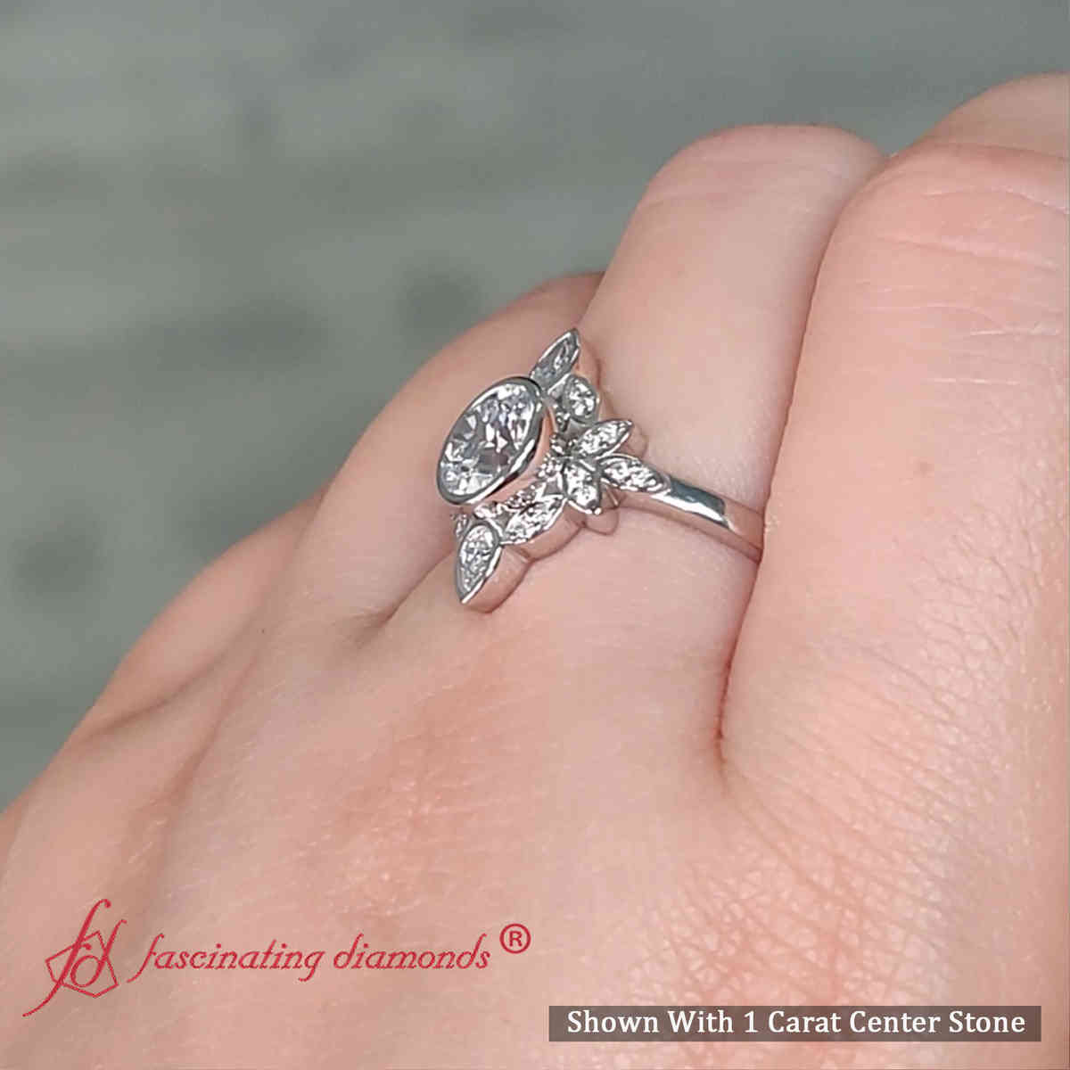 1 Carat Round Cut Lab Diamond Floral Engagement Ring with 950 Platinum White Diamond