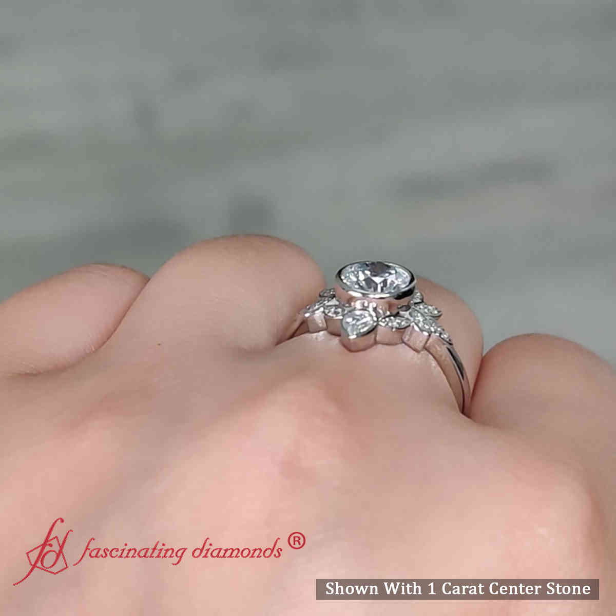 1 Carat Round Cut Lab Diamond Floral Engagement Ring with 950 Platinum White Diamond